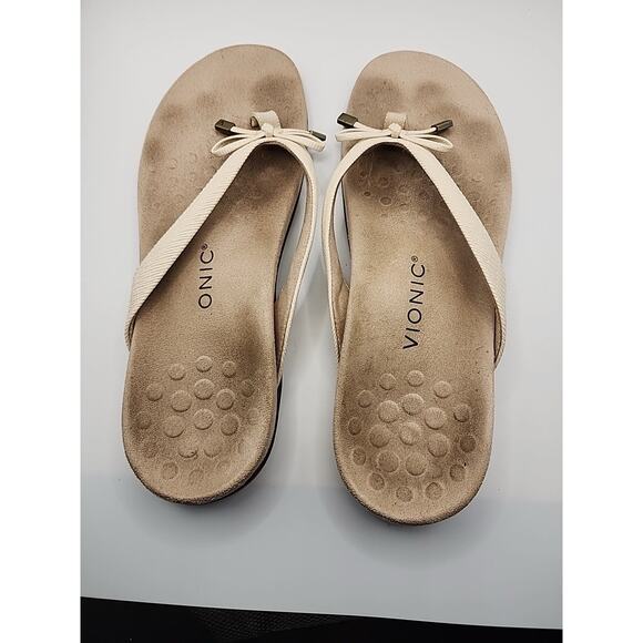 Vionic Bella Sandals Women Size 11 Ivory Flip flop Bowtie Comfort Orthotic - Picture 6 of 10